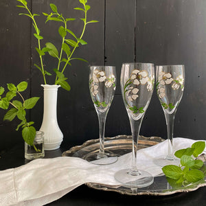 Vintage Perrier-Jouet Champagne Flutes - Set of Three Belle Epoque Floral Stemware