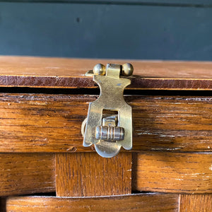 Vintage Large Split Oak Picnic Basket with Brass Latch