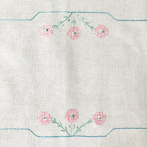 Vintage Embroidered Table Runner with Pink Turquoise and Green Floral Pattern Sized at 38-x15