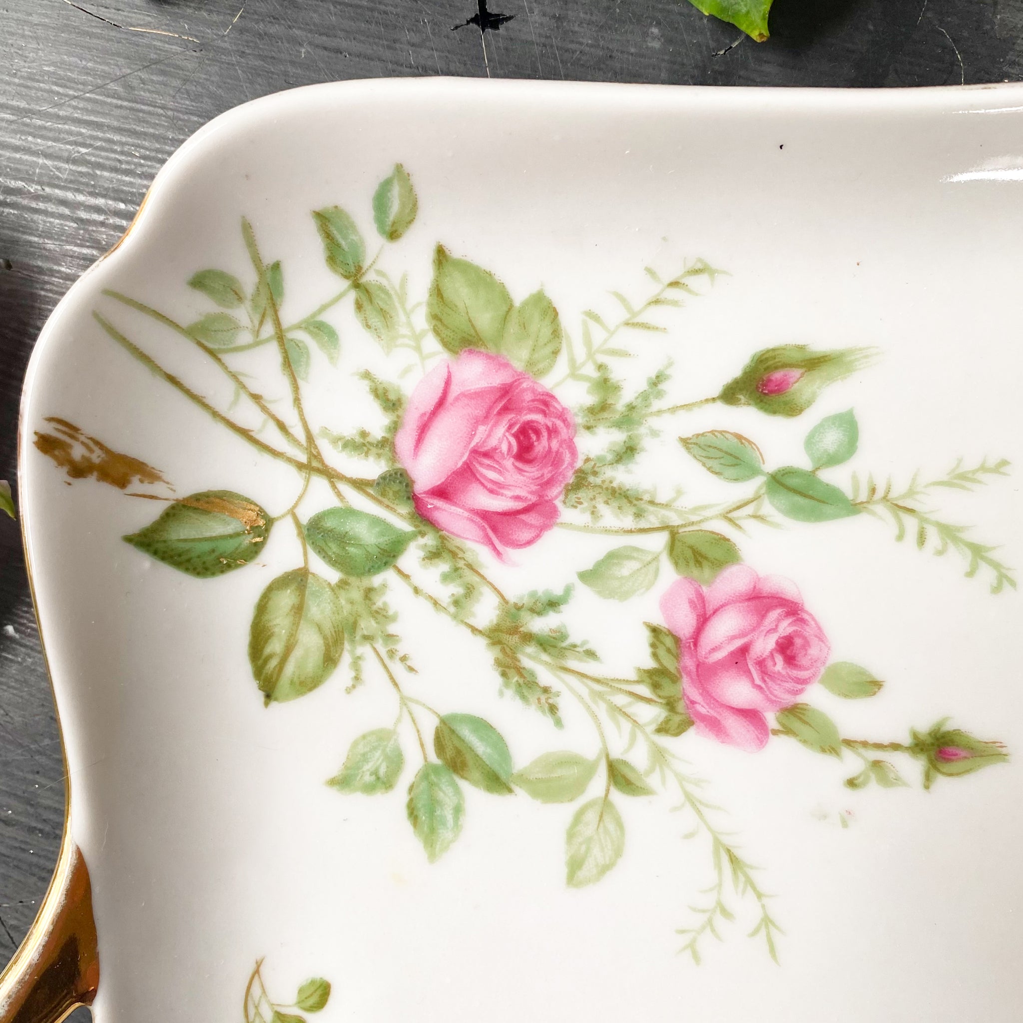Vintage German Porcelain Serving Tray with Pink Roses by Cico circa 1949-1955