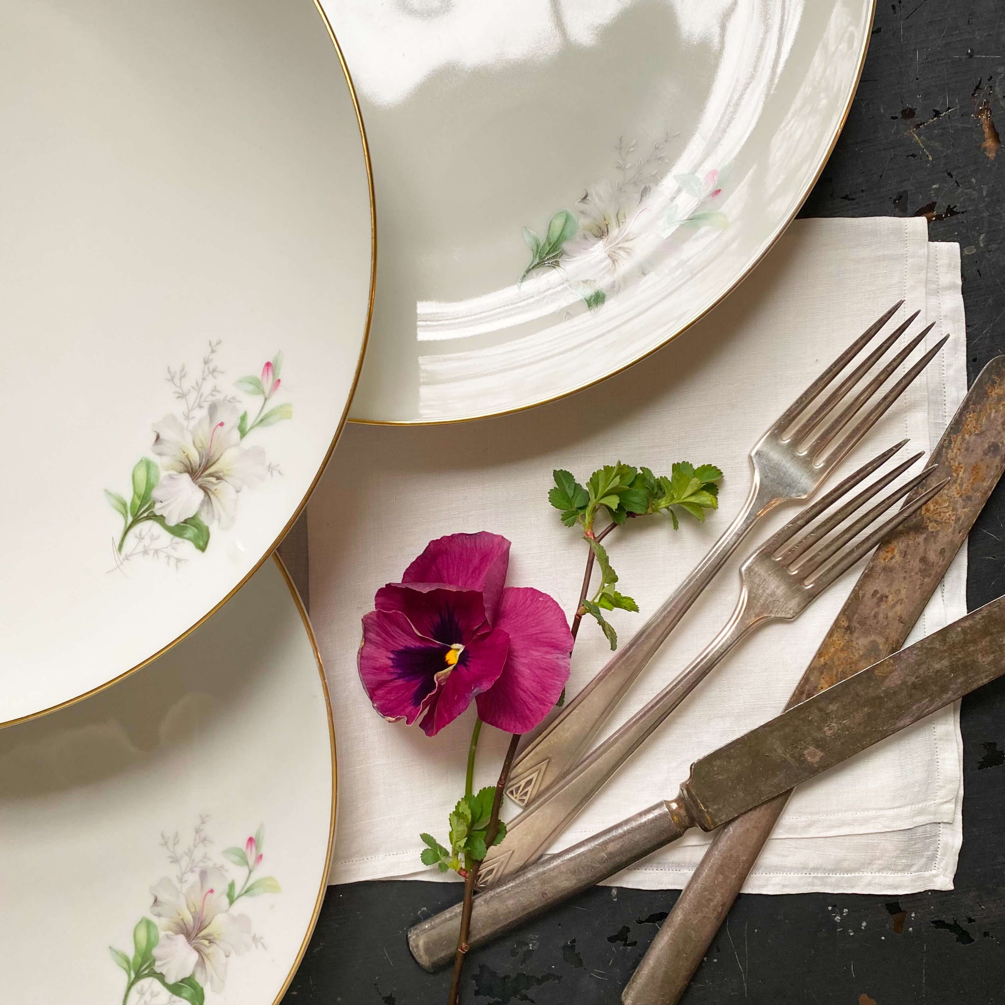 Vintage Porcelain Rhododendron Dinner Plates - Set of Four - Made by Jaeger & Co circa 1949- 1960s