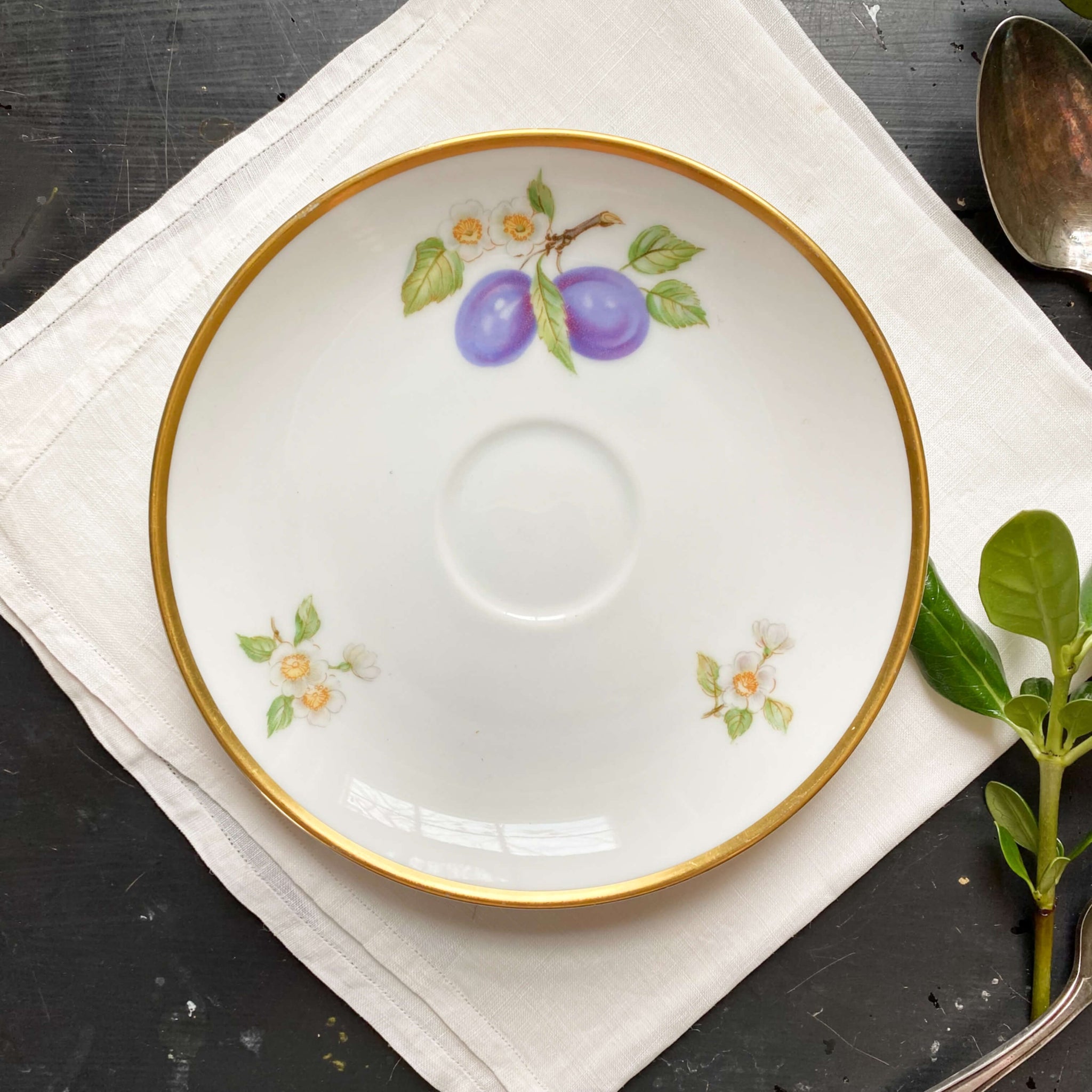 Vintage 1960s Hutschenreuther Fruit Pattern Porcelain Cups and Saucers - Set of Seven