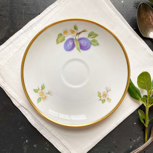 Vintage 1960s Hutschenreuther Fruit Pattern Porcelain Cups and Saucers - Set of Seven