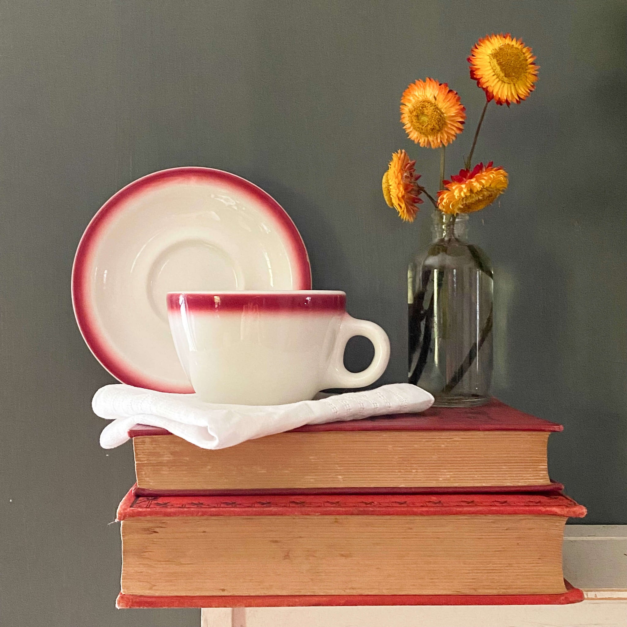 Vintage 1960s Red & White Restaurant Ware Cup & Saucer by Homer Laughlin Best China circa 1967