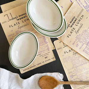 Vintage Buffalo China Green Stripe Restaurant Ware Mini Bakers - Set of Three circa 1950s-1980s