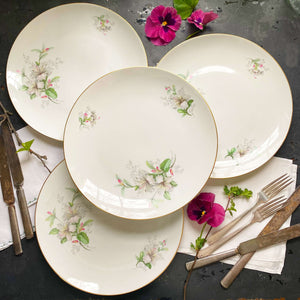 Vintage Porcelain Rhododendron Dinner Plates - Set of Four - Made by Jaeger & Co circa 1949- 1960s