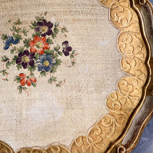 Vintage Large Florentine Serving Tray - Round Floral