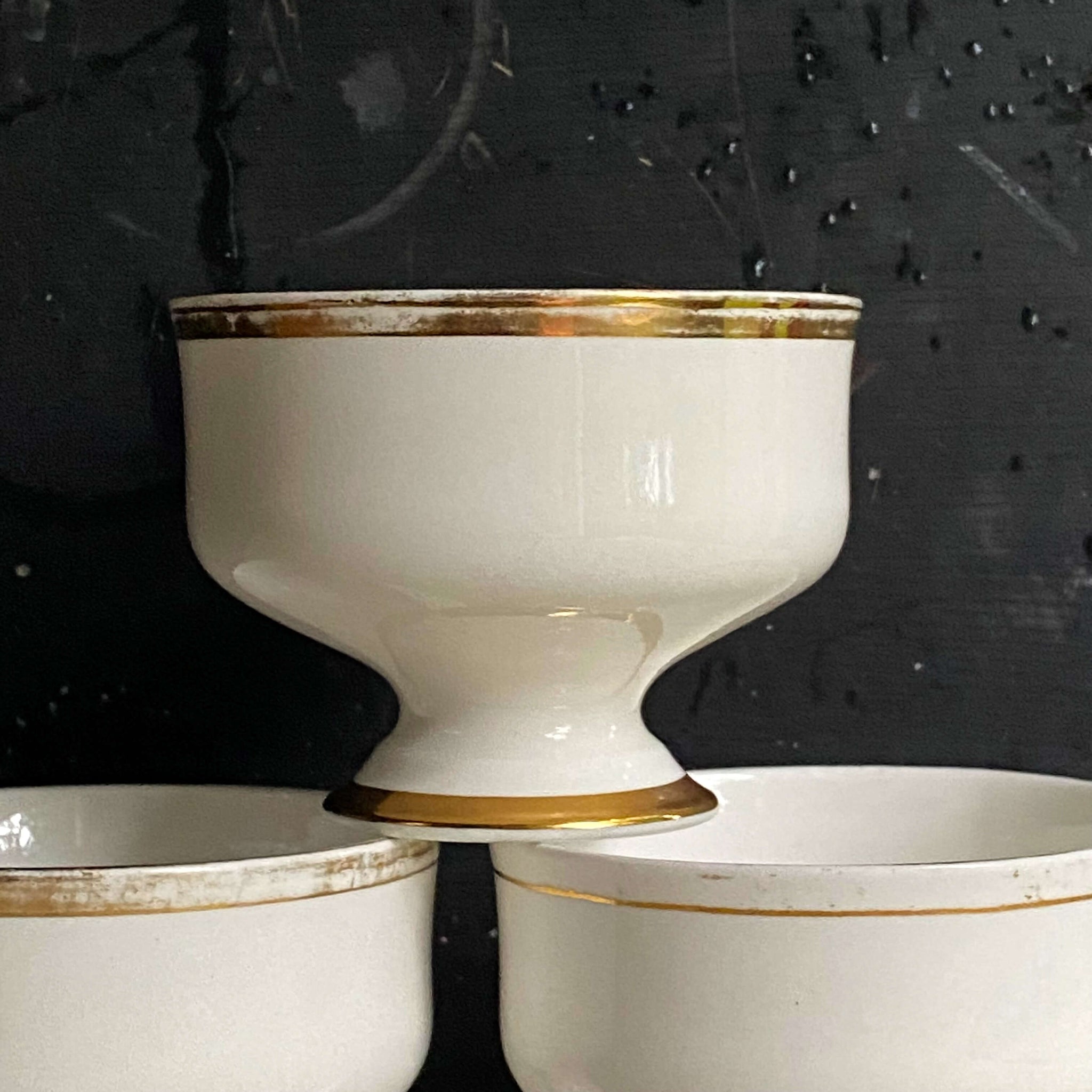 Vintage Royal Victoria Pedestal Dessert Cups with Gold Stripes - Set of Three
