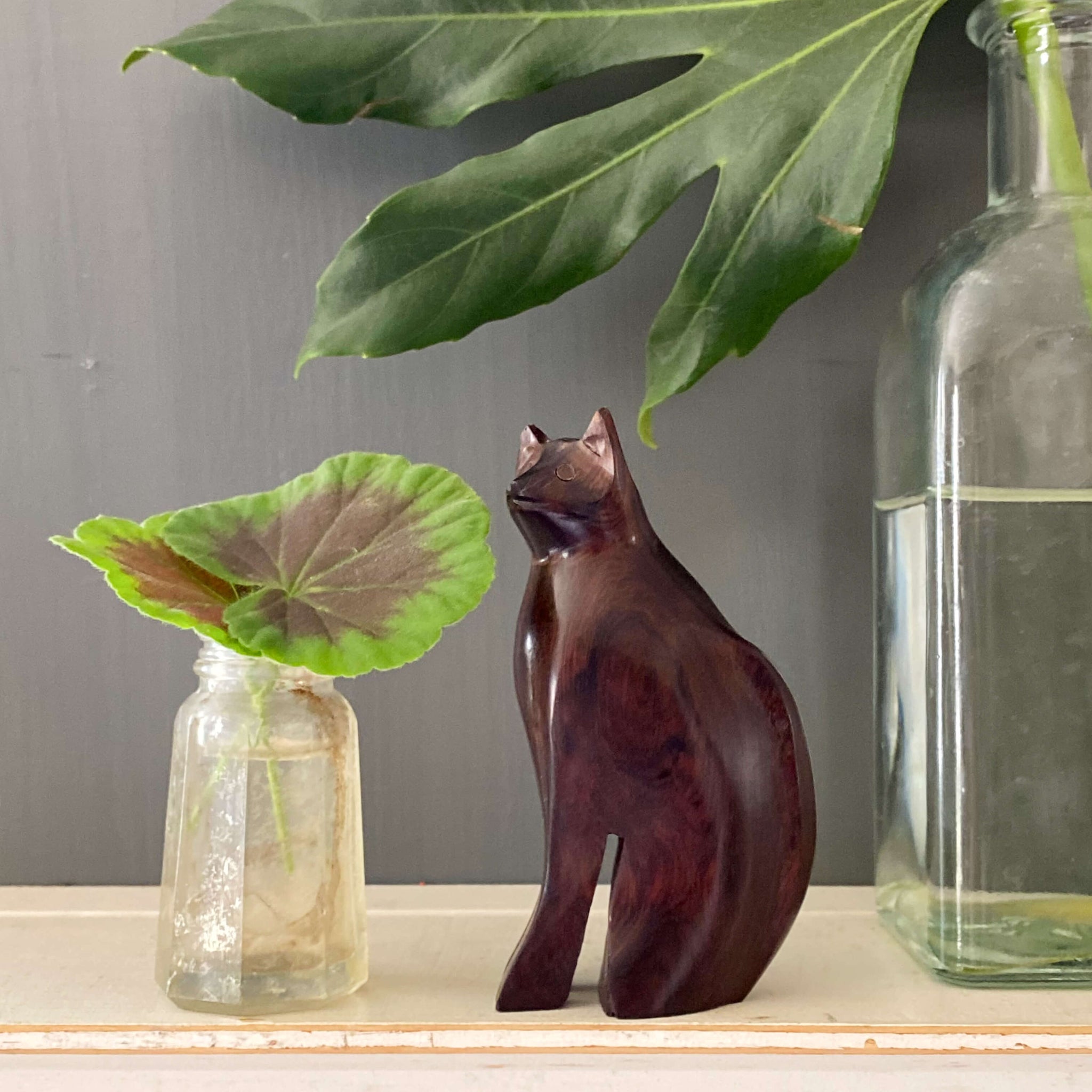 Vintage Hand-Carved Wood Cat Figurine - A Cat Named Tropicana