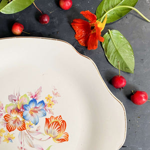 Rare Vintage Royal China Cake Plate - Romance Pattern with Striped Tulips pre-1951