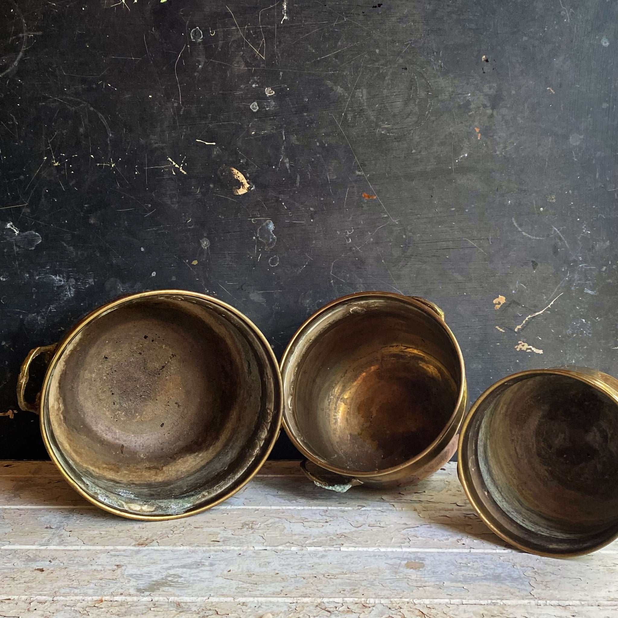Vintage Footed Brass Plant Holders - Set of Three - Made in India