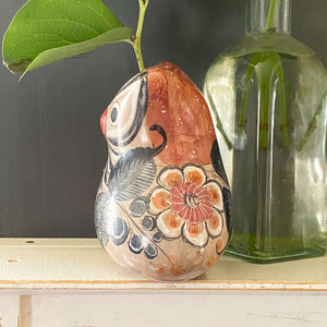 Vintage Mexican Pottery Owl - Tonala Clay Handpainted Folk Art Bird