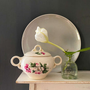 Vintage 1950s Universal Ballerina Sugar Bowl with Pink and White Flowers