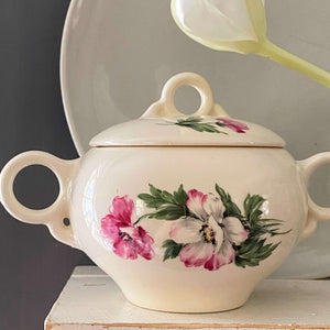Vintage 1950s Universal Ballerina Sugar Bowl with Pink and White Flowers