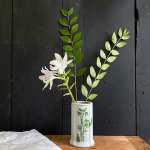 Vintage Ironstone Vase Planter with Green Bamboo Shoot Pattern circa 1990s