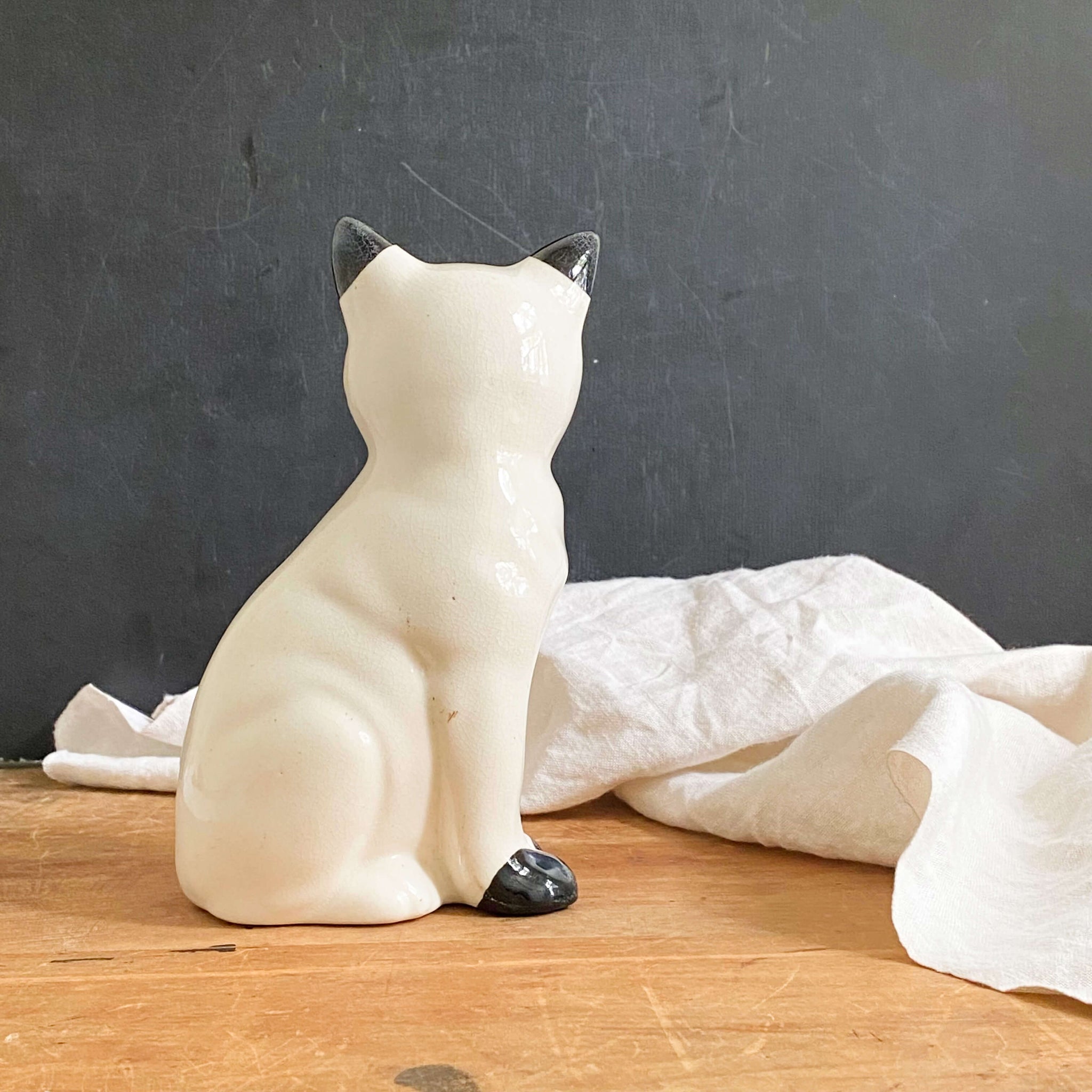 Vintage Black & White Ceramic Cat Figurine