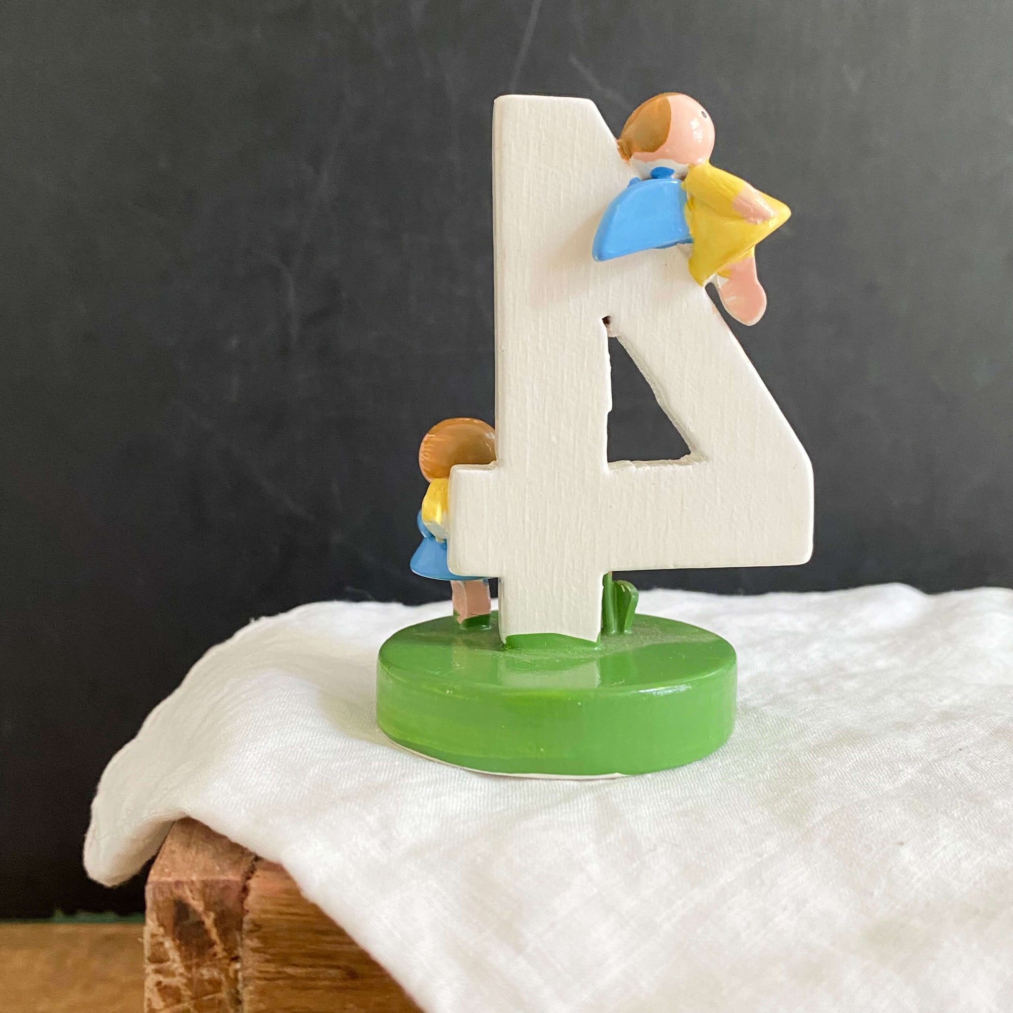 Vintage 4th Birthday Wooden Cake Topper by Sevi Italy