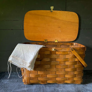 Vintage Large Split Oak Picnic Basket with Brass Latch