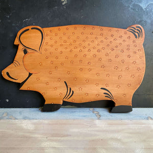 Vintage Handpainted Wood Pig Wall Art circa 1985 - Farmhouse Folk Art