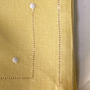 Vintage Yellow Linen Dinner Napkins with White Embroidered Dots - Set of Two