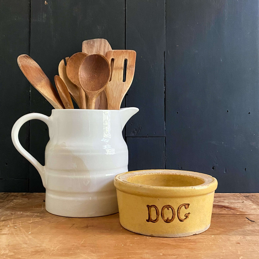 Vintage Stoneware Pottery Dog Food Bowl with USA Mark