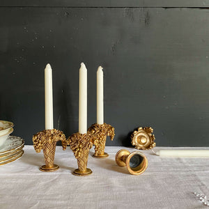 Vintage Gold Plated Neoclassical Floral Basket Candleholders - Ormolu Style - Set of Four Based on Antique French Furniture Mounts circa 1787