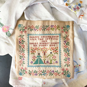 Warm Friendship Like the Setting Sun - Vintage Cross-Stitch-Embroidery 10x10