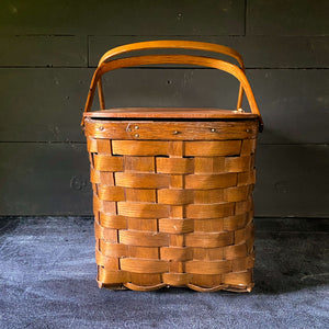 Vintage Large Split Oak Picnic Basket with Brass Latch