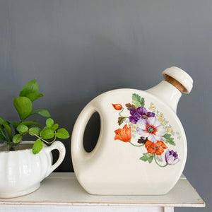 Vintage Ceramic Refrigerator Water Jug Canteen Pitcher  - Purple & Orange Flowers- Circa 1930s