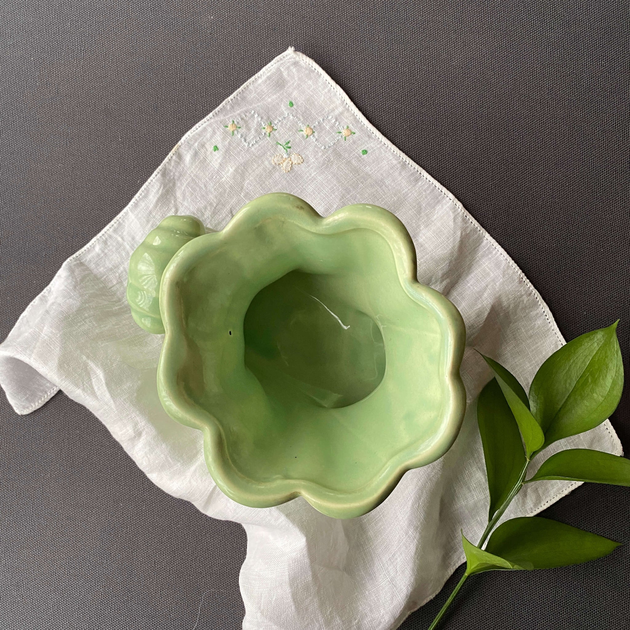 Vintage Midcentury Green Planter Vase - Cornucopia Horn of Plenty Wave
