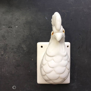 Vintage Ceramic Rooster Wall Hook - White Farmhouse Style Kitchen Decor