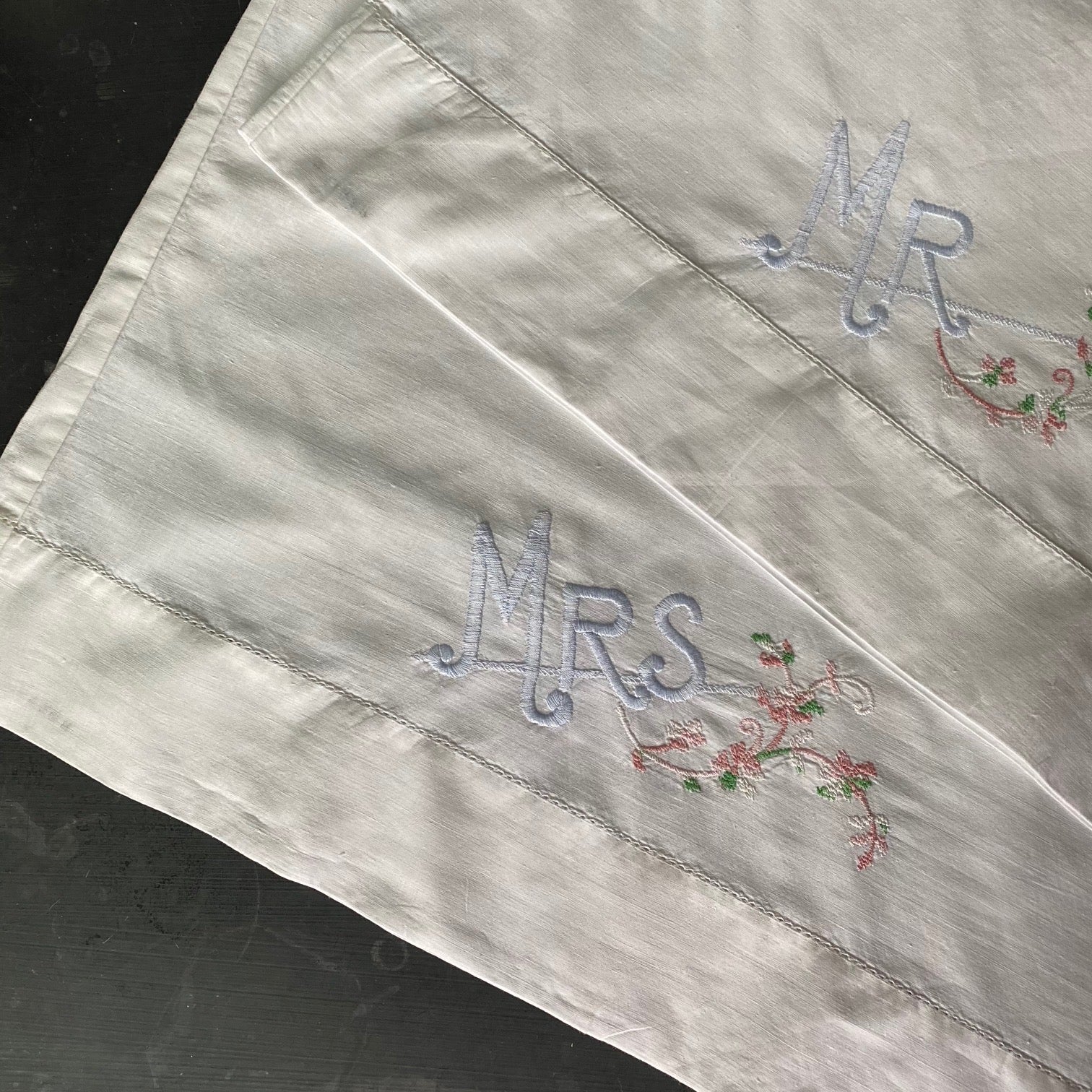 Vintage Mr & Mrs Embroidered Pillowcases - Pair of 2