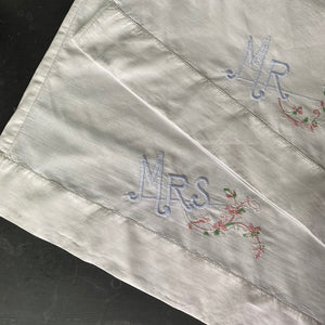 Vintage Mr & Mrs Embroidered Pillowcases - Pair of 2
