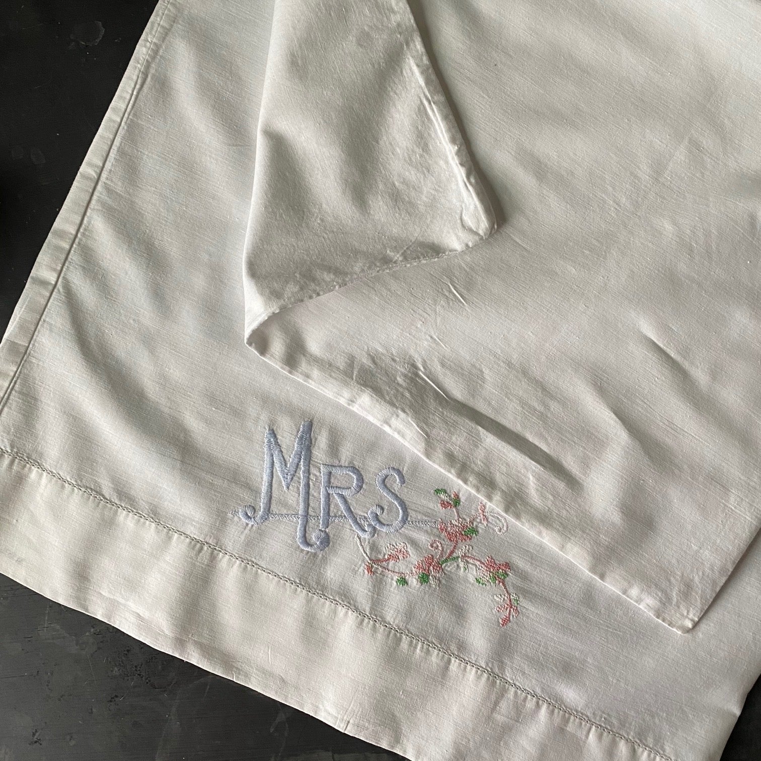 Vintage Mr & Mrs Embroidered Pillowcases - Pair of 2