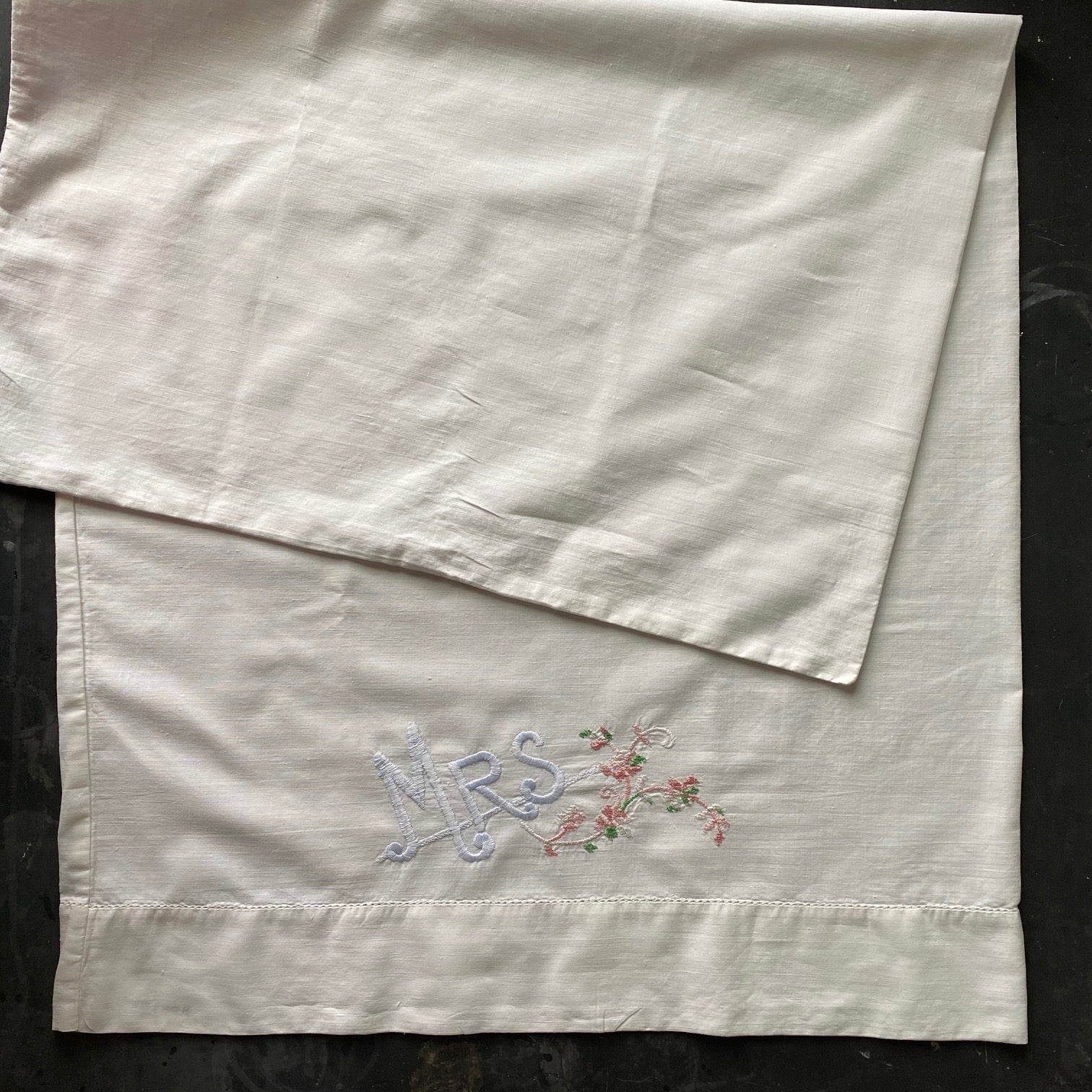 Vintage Mr & Mrs Embroidered Pillowcases - Pair of 2