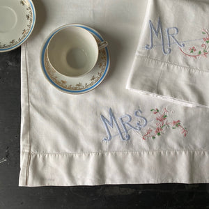 Vintage Mr & Mrs Embroidered Pillowcases - Pair of 2