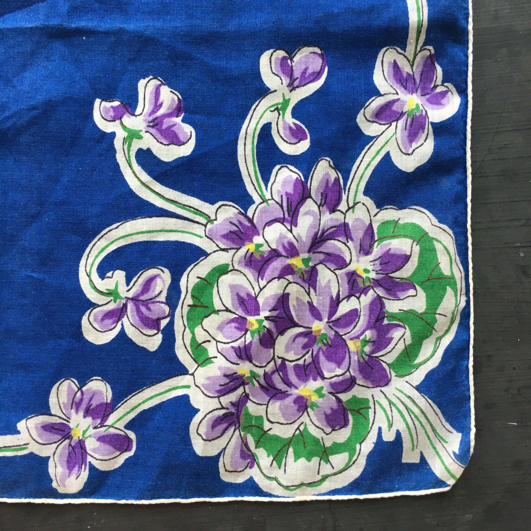 Set of Three Vintage Floral Handkerchiefs - Orange Blue and Pink Florals circa 1940s 1950s