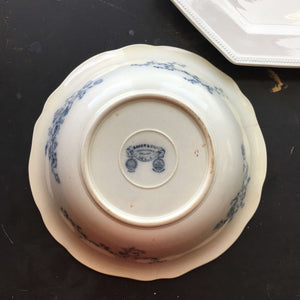 Rare Antique Ironstone Bowl with Blue Transferware - Baker & Co Ld England Paris New Orleans Delia Pattern