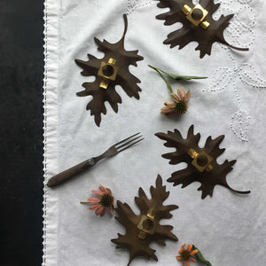 Vintage Metal Oak Leaves - Set of 4 Tapletop or Wall Mounted Autumn Decor {Reserved for Erin}