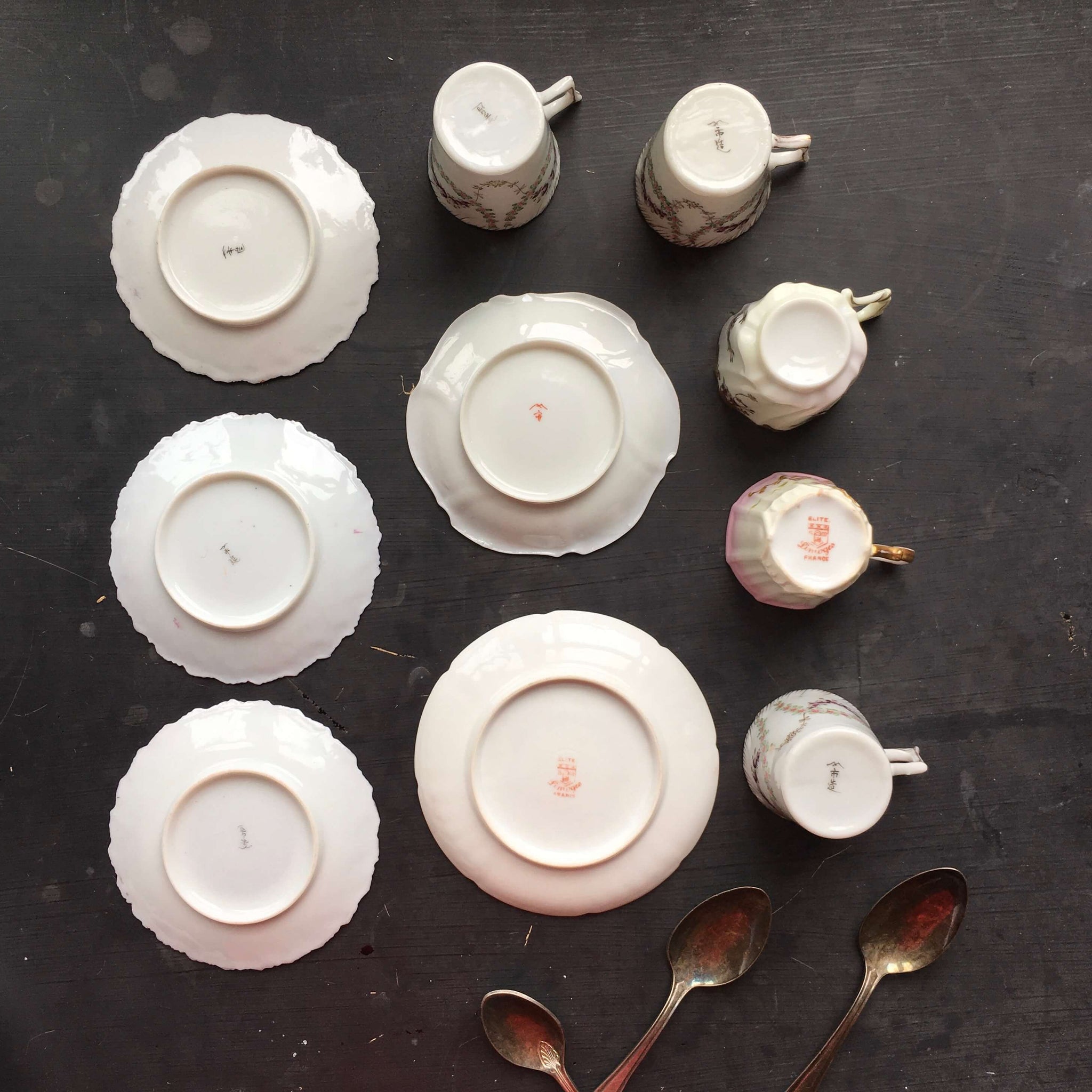 Antique Porcelain Demitasse Collection - 12 Pieces- French Limoges and Japanese Handpainted Floral Sets