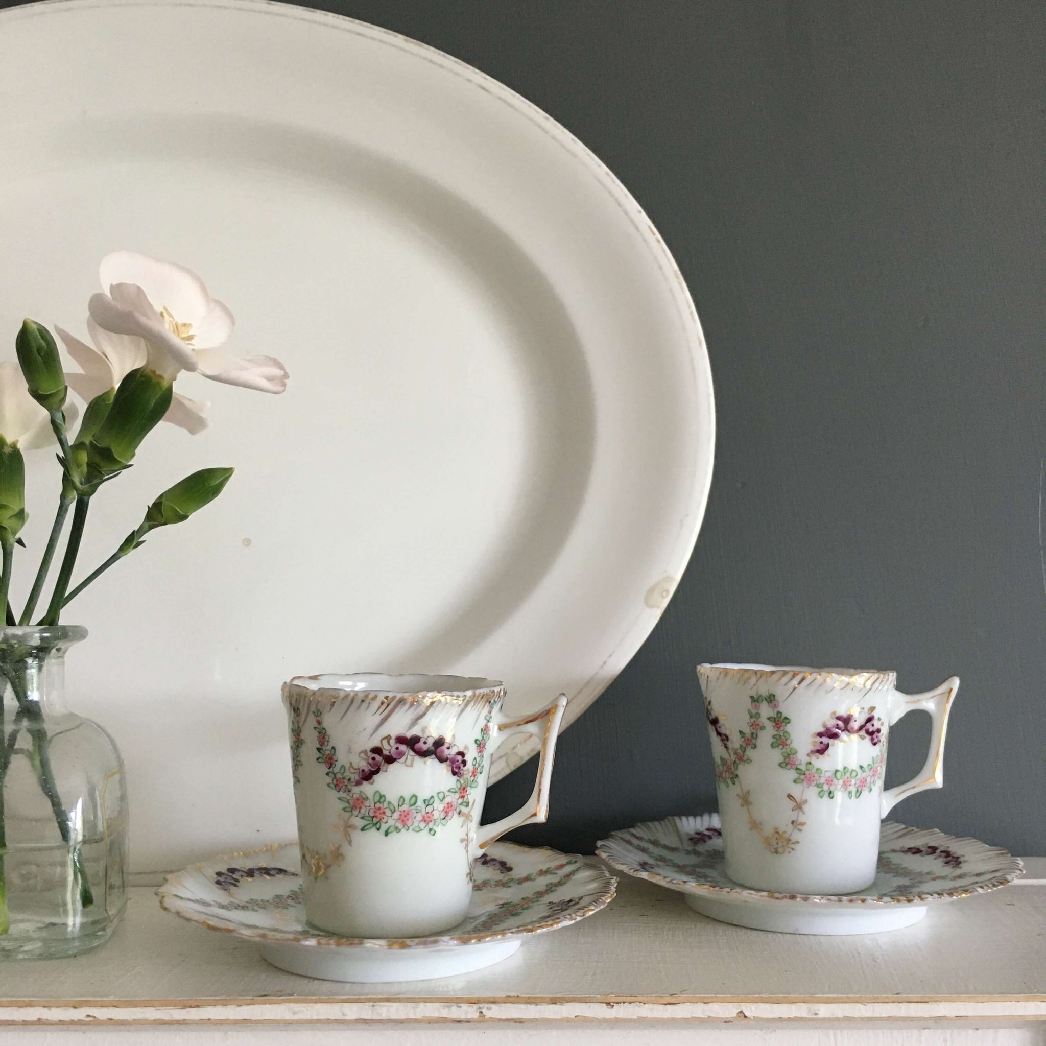 Antique Porcelain Demitasse Collection - 12 Pieces- French Limoges and Japanese Handpainted Floral Sets