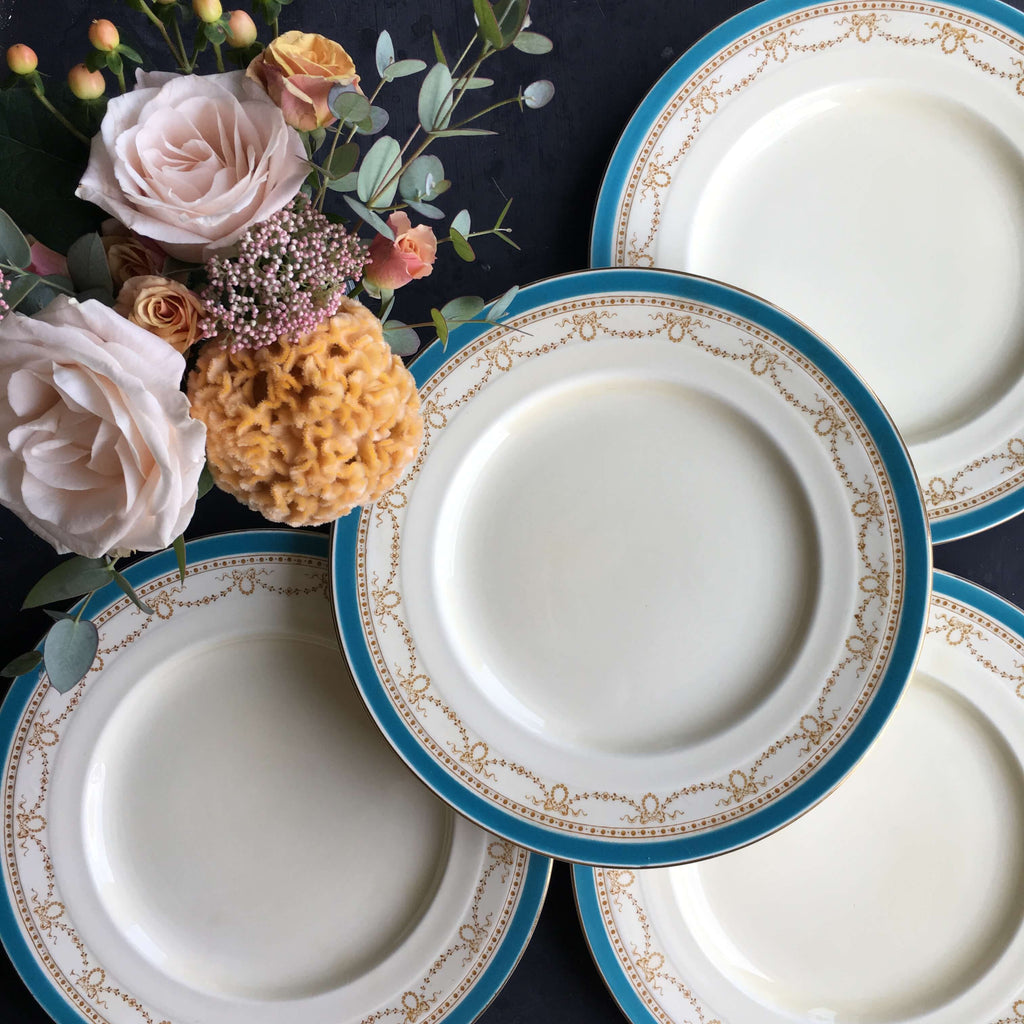 Vintage WH Grindley Dunrobin Turquoise Dinner Plates - Made in England circa 1936-1954