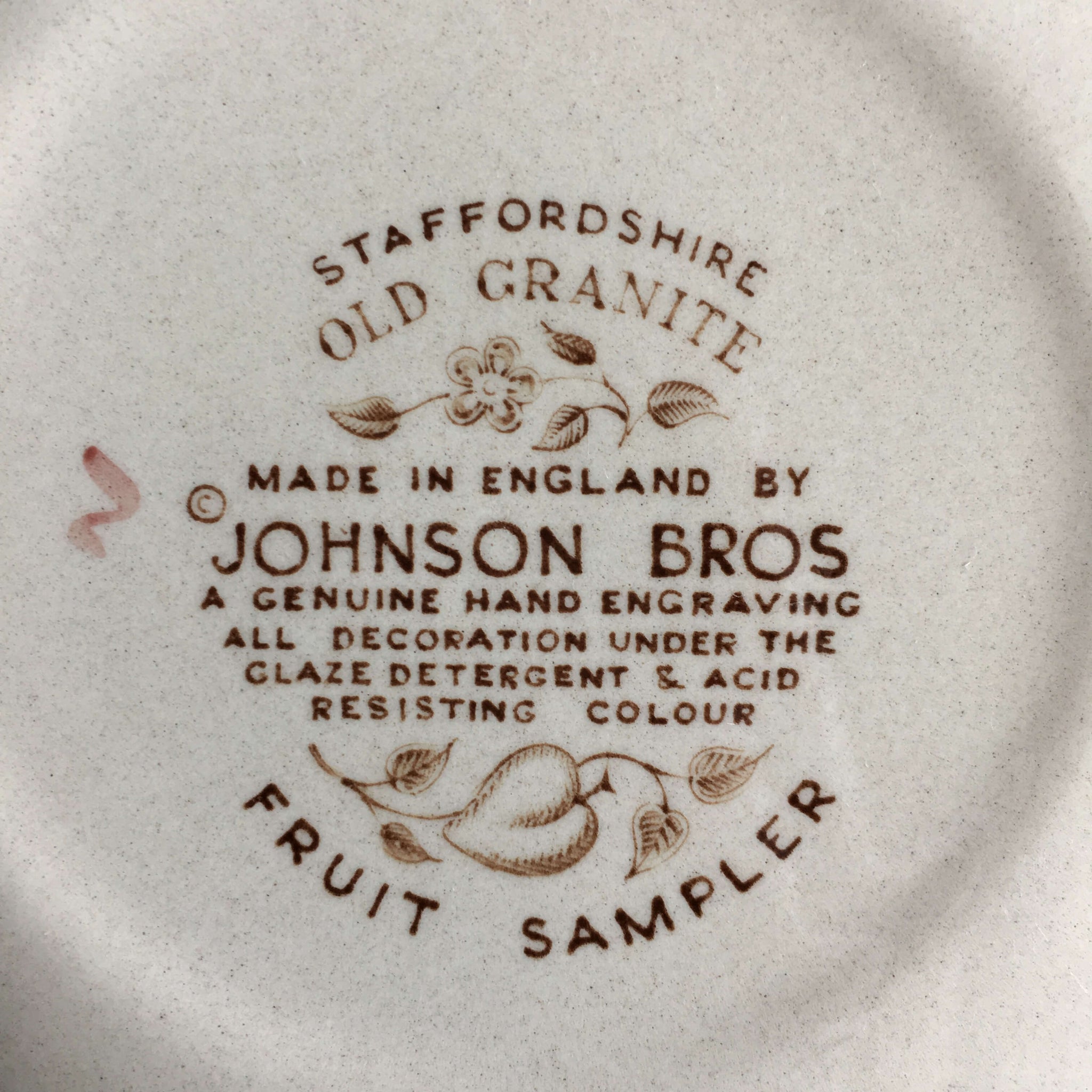 Vintage Johnson Brothers Fruit Sampler Dinner and Bread Plates - Set of Four Dishes - Staffordshire Old Granite