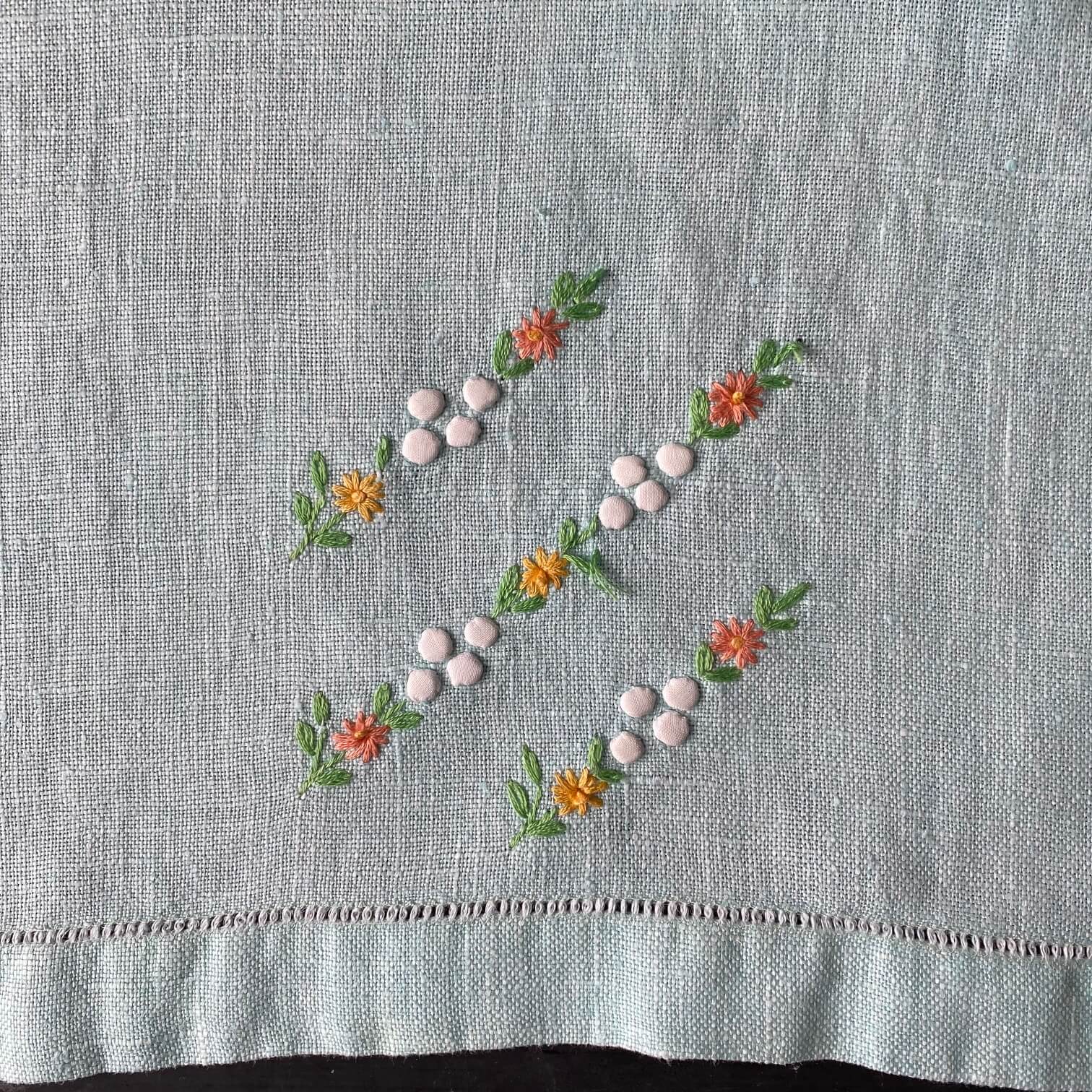Vintage Aqua Embroidered Tea  Towel - Citrus Colors for a Sunshine Kitchen