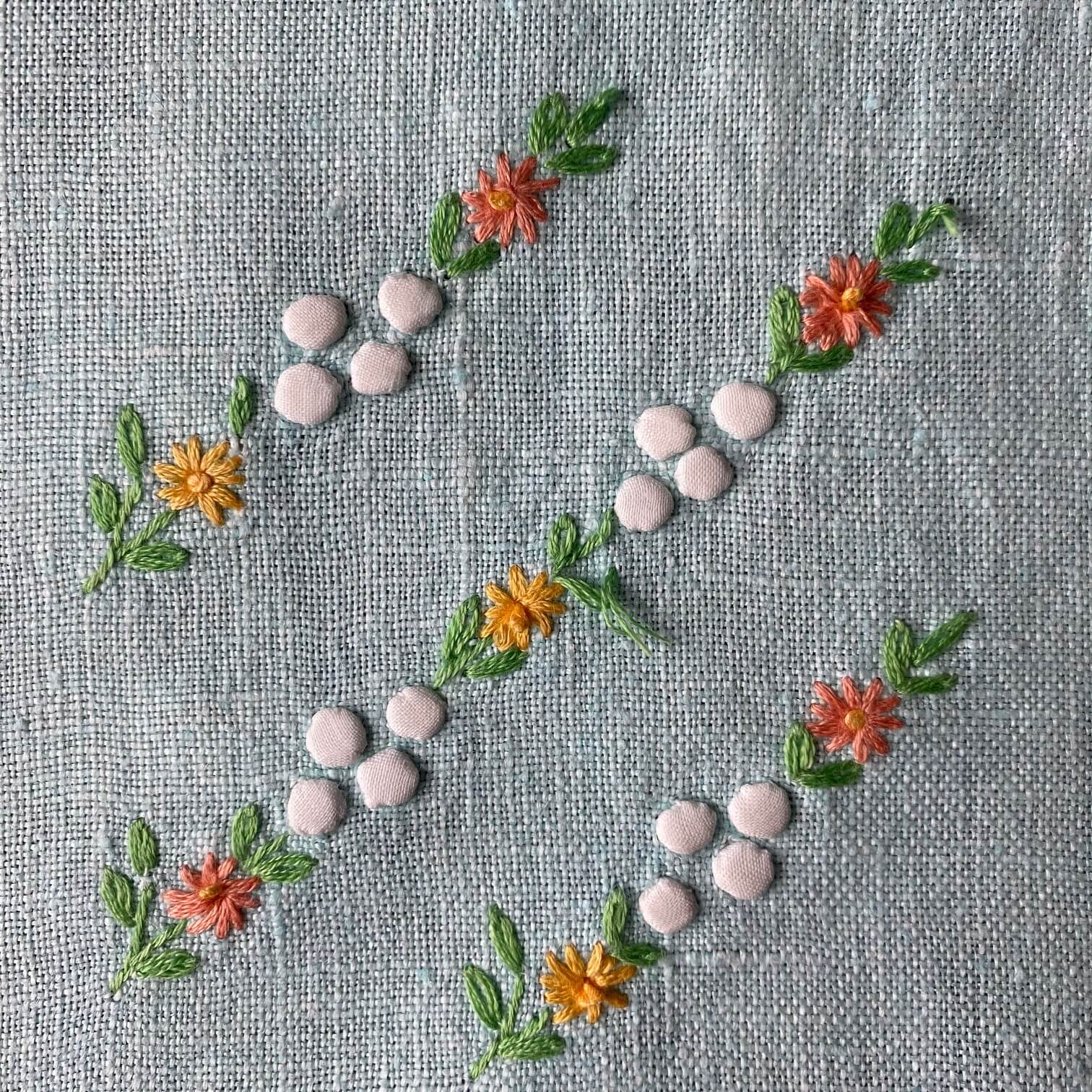 Vintage Aqua Embroidered Tea  Towel - Citrus Colors for a Sunshine Kitchen