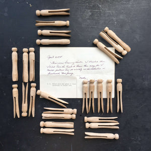 Vintage Clothespins Collection -  Set of 26 - Circa 1950's Beachwood, New Jersey - With Handwritten Note