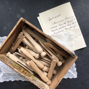 Vintage Clothespins Collection -  Set of 26 - Circa 1950's Beachwood, New Jersey - With Handwritten Note