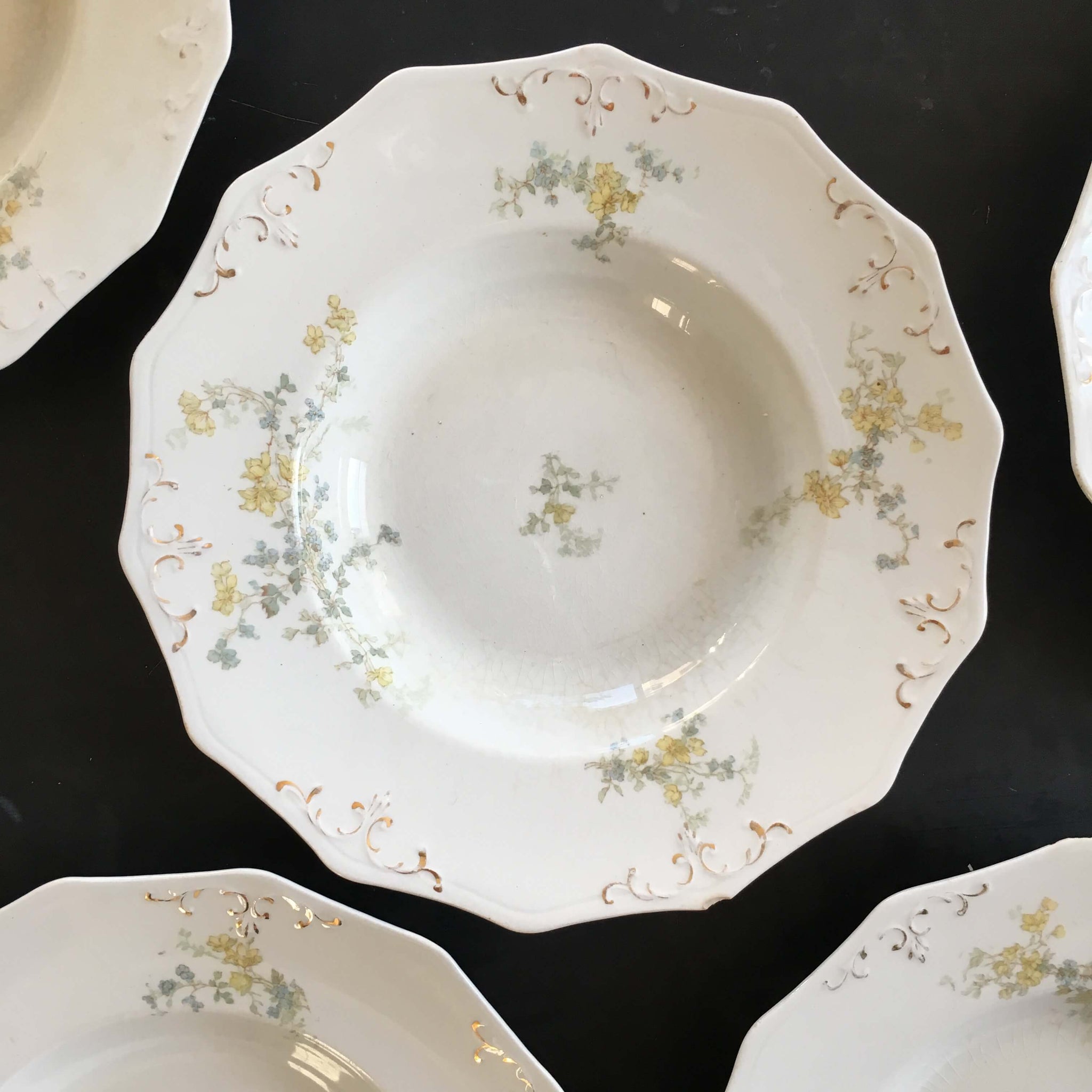 Antique W.H. Grindley Soup Bowls - Set of Five - Handpainted Semi Porcelain circa 1897