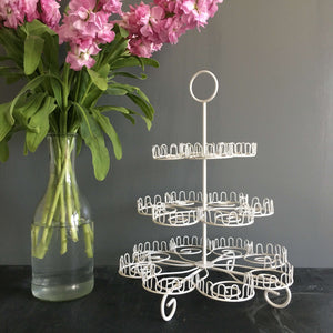 Vintage Wire Cupcake Rack - Three Tier Display Rack - Sturdy White Metal Wire