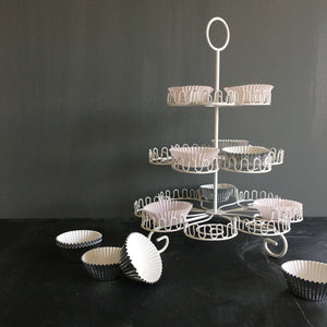 Vintage Wire Cupcake Rack - Three Tier Display Rack - Sturdy White Metal Wire